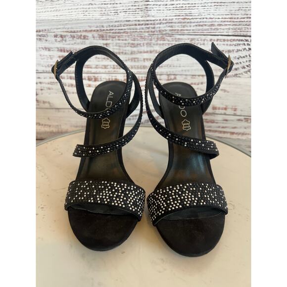 ALDO Agrausa heels are black studded high-heeled ankle strap sandals stilettos - Picture 3 of 10